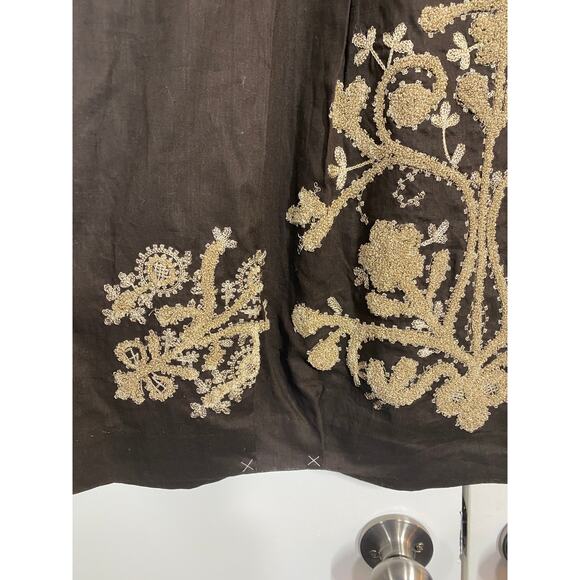 Ann Taylor Loft Skirt Brown Linen Blend Embroidered Floral Flared Boho Sz 4 NEW - Picture 3 of 9